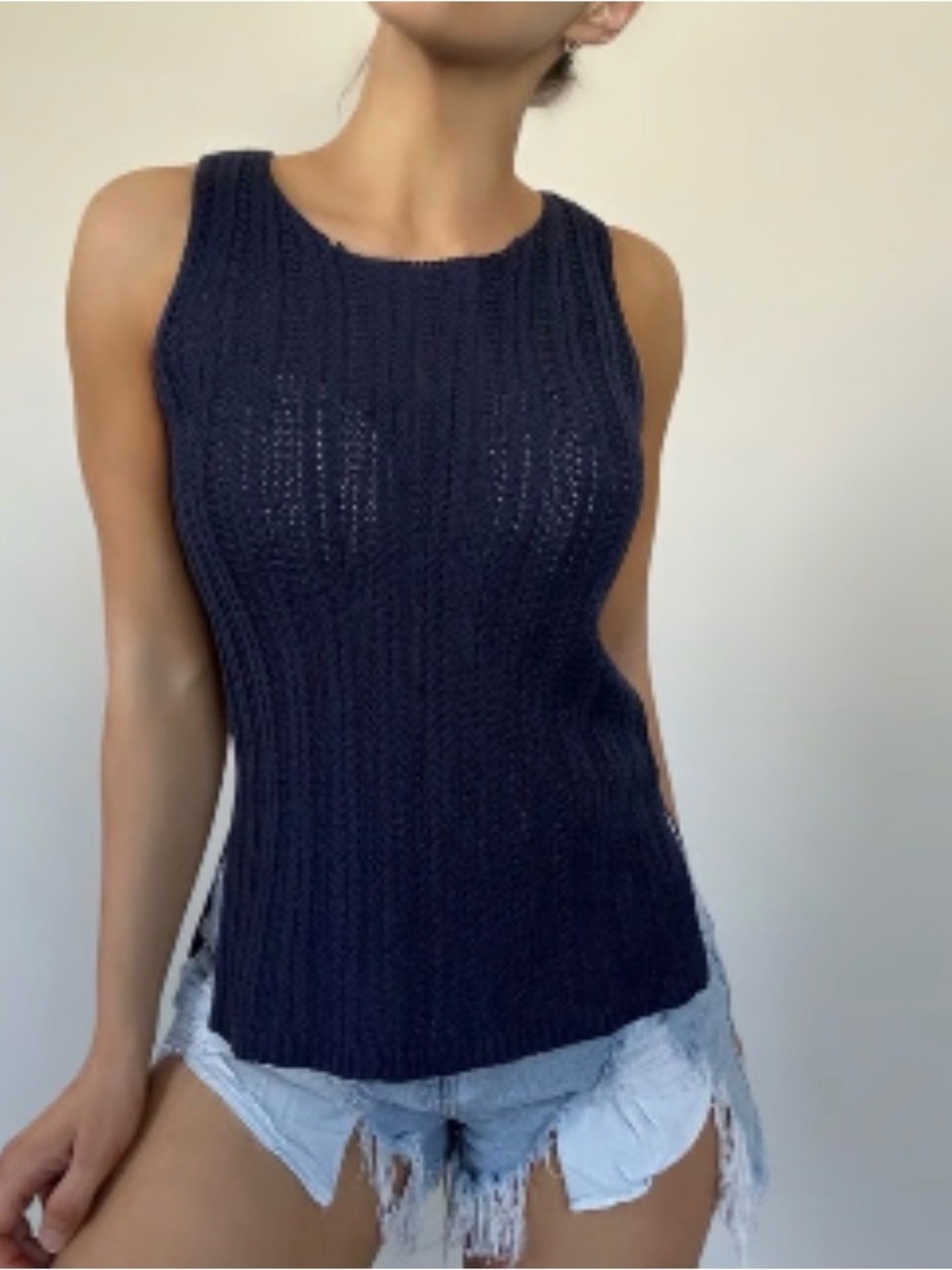 Sleeveless Ribbed Knit Tank Top